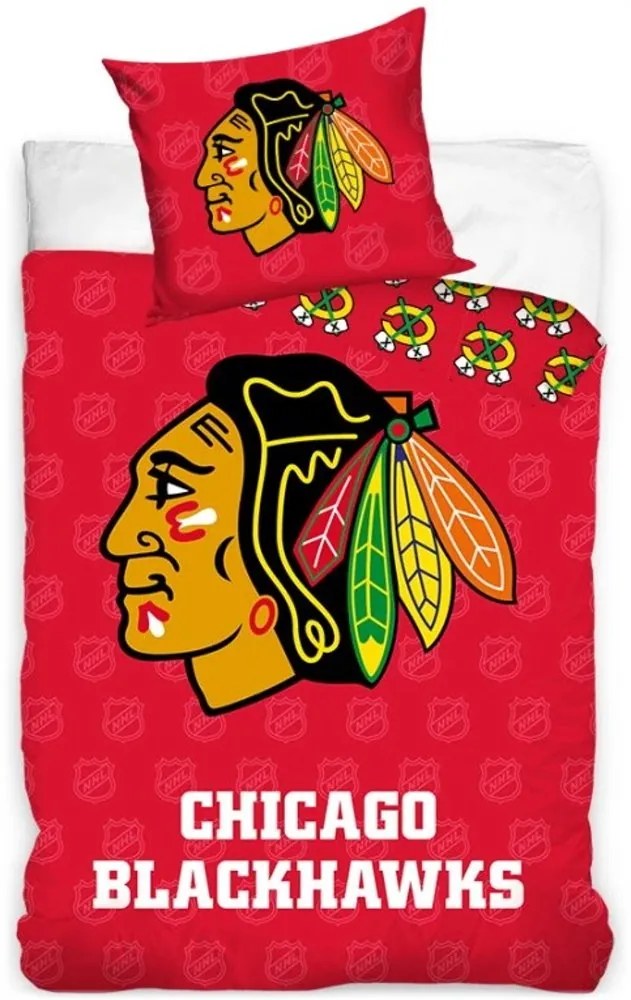 Hokejové posteľné obliečky NHL Chicago Blackhawks - motív Shields - 100% bavlna renforcé - 70 x 90 cm + 140 x 200 cm