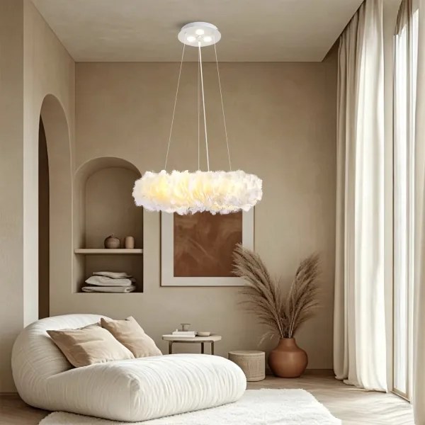 BRILAGI - LED luster na lanku FEATHER 3xE27/40W/230V + 3xLED/3W pr. 50 cm biela
