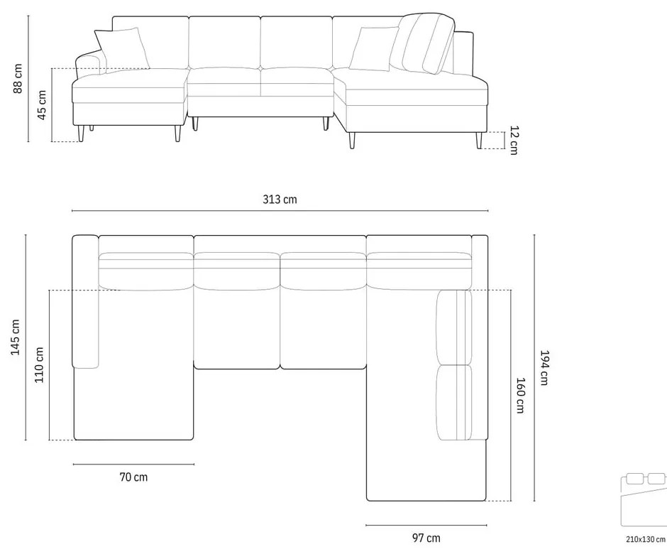 Zamatová rozkladacia/s úložným priestorom rohová pohovka v petrolejovej farbe (pravý roh/do "U") Kyoto – Cosmopolitan Design