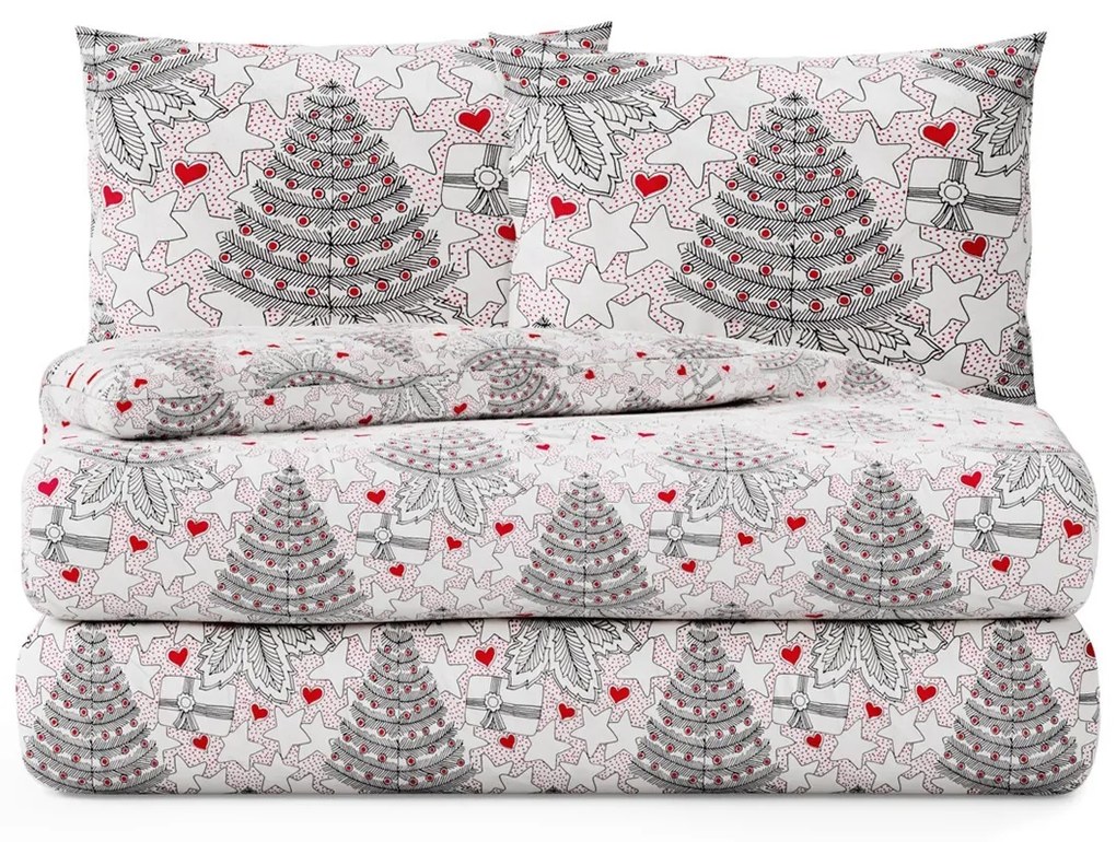 AmeliaHome Flanelová posteľná bielizeň Merry II sivo-červená, velikost 160x200+70x80*2