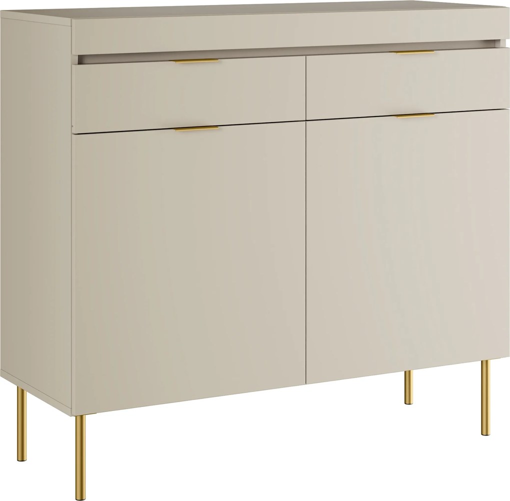 Dvojdverová komoda Sentia 105 cm s dvoma zásuvkami - kašmír / zlatá
