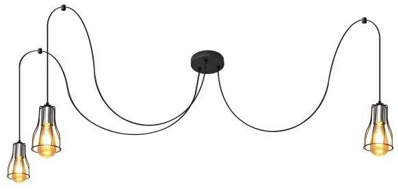Luster na lanku TUBE LONG 3xE27/15W/230V čierna/chróm