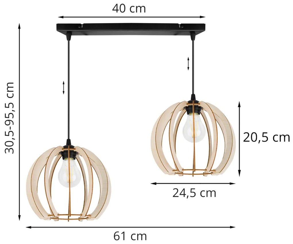 Závesné svietidlo TIMBER 9, 2x drevené tienidlo