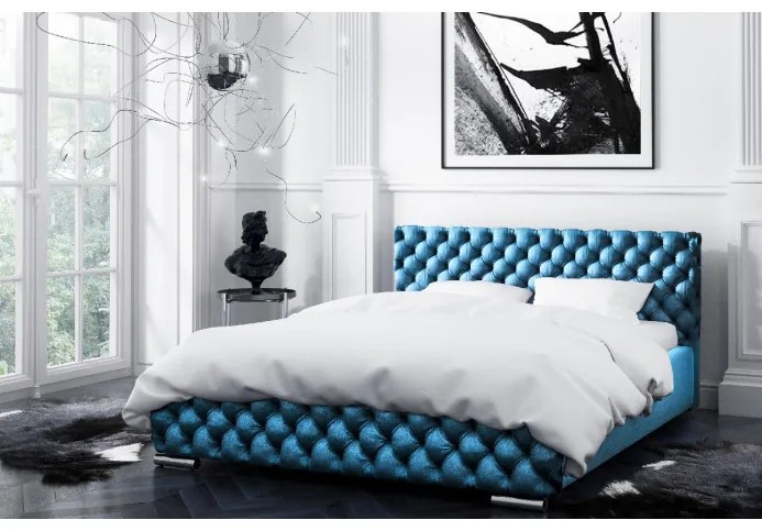 Čalúnená posteľ Farida s úložným priestorom modrá 200 x 200