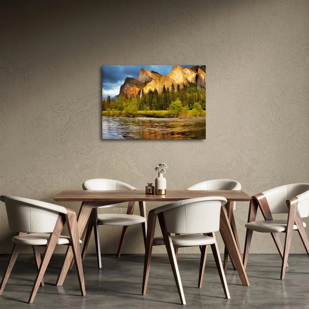 Obraz - Skaly pri jazere (70x50 cm)
