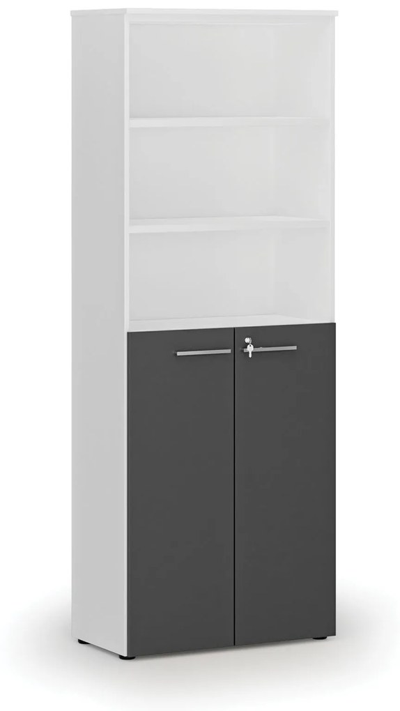 Kombinovaná kancelárska skriňa PRIMO WHITE, dvere na 3 poschodia, 2128 x 800 x 420 mm, biela/grafit