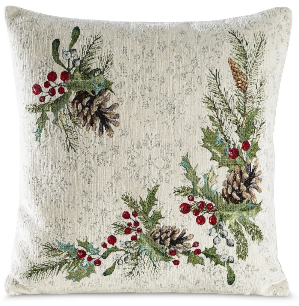VIANOČNÁ GOBELÍNOVÁ DEKORAČNÁ OBLIEČKA NA VANKÚŠ PINE 45X45 CM VZOROVANÁ