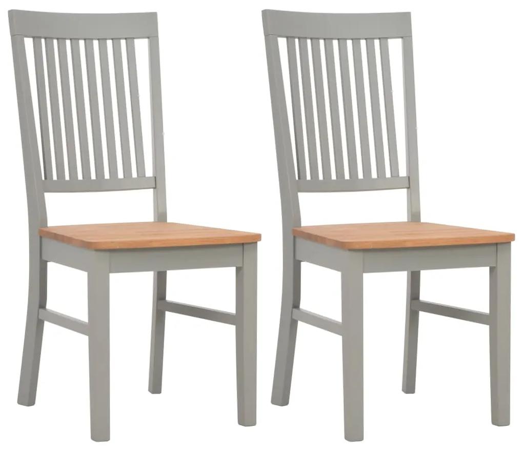vidaXL Jedálenské stoličky 2 ks, sivé, dubový masív