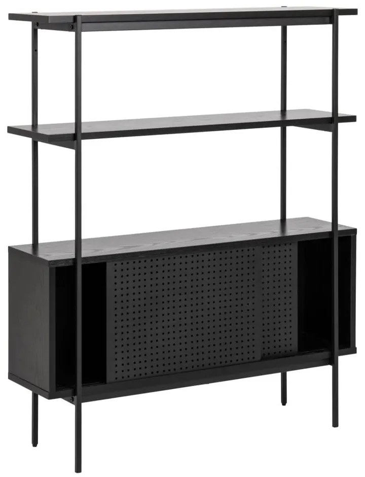 Čierna knižnica v dekore jaseňa s posuvnými dverami 94x114 cm Angus – Actona