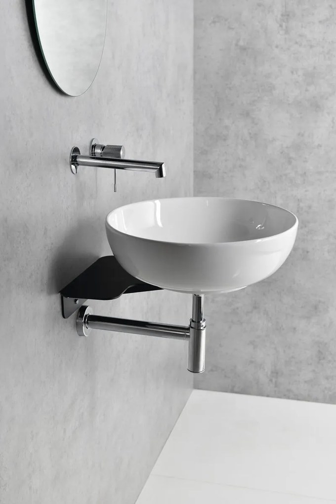Sapho Tetris, nástenné okrúhle umývadlo s držiakom pre podomietkovou batériu, 415x140mm, biela, TZ429-02