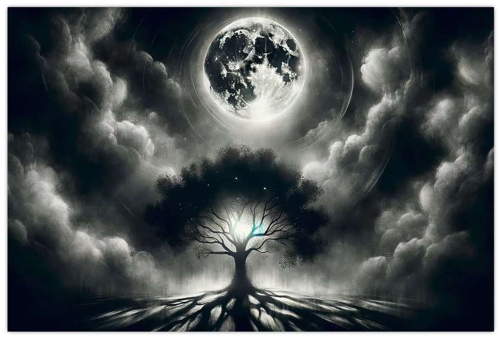 Obraz – Čiernobiely strom v splne (90x60 cm)