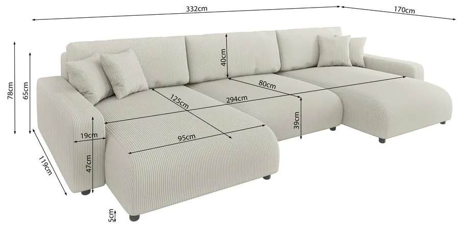 Krémová menčestrová rozkladacia/s úložným priestorom rohová pohovka Sara – Ropez