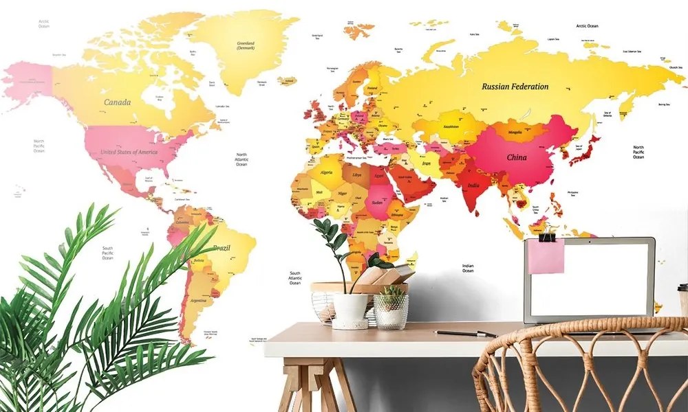 Samolepiaca tapeta mapa sveta vo farbách - 150x100