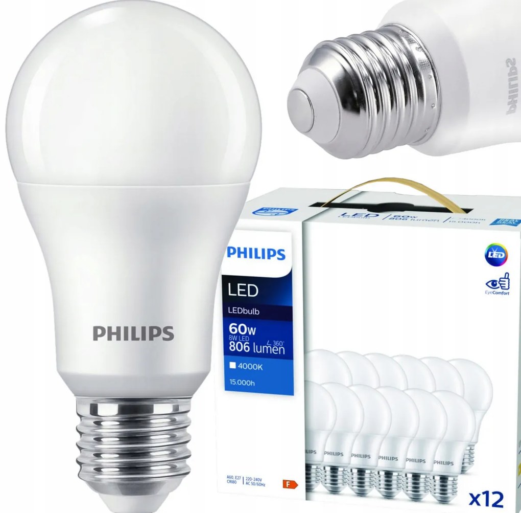 12x LED žiarovka Philips E27 - 8W - 806lm - 4000K
