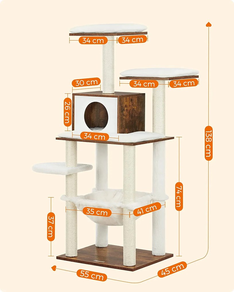 Mačacie škrabadlo Whitney II 138 cm hnedé