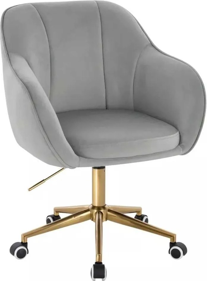 LuxuryForm DESIGN Stolička AVOLA VELUR na zlatej podstave s kolieskami - svetlo šedá