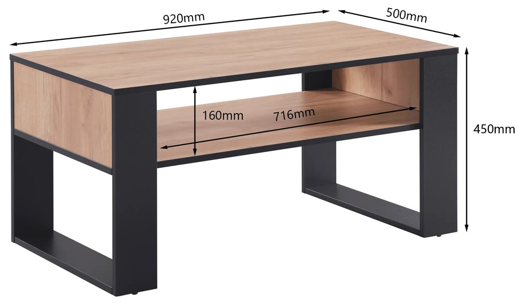Konferenčný stolík Houseland Domini dub craft zlatý/čierny