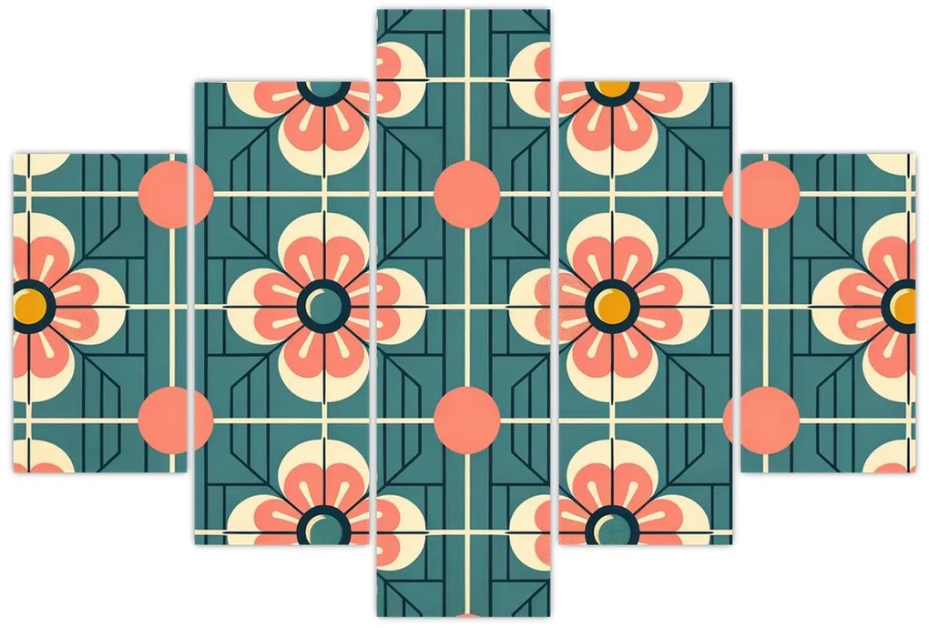 Obraz - Retro vzor s kvetmi (150x105 cm)