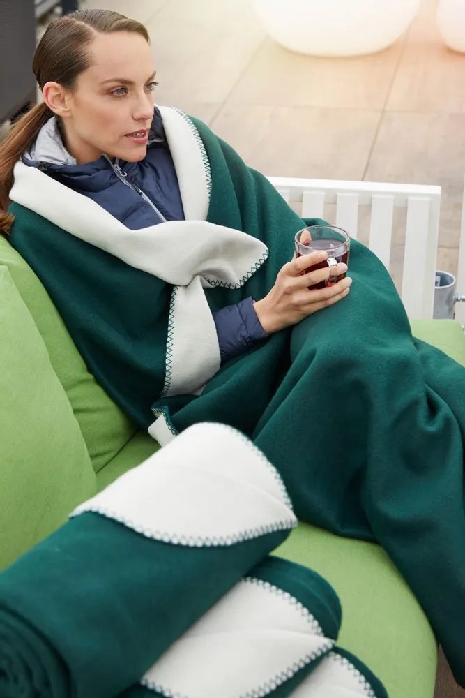 James & Nicholson (Daiber) Fleece deka 150x170 cm JN952 - Tmavozelená / smotanová | 150 x 170 cm