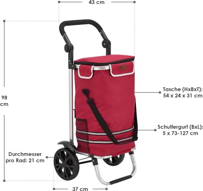 Nákupný vozík 3 v 1 – objem 56 l, červený