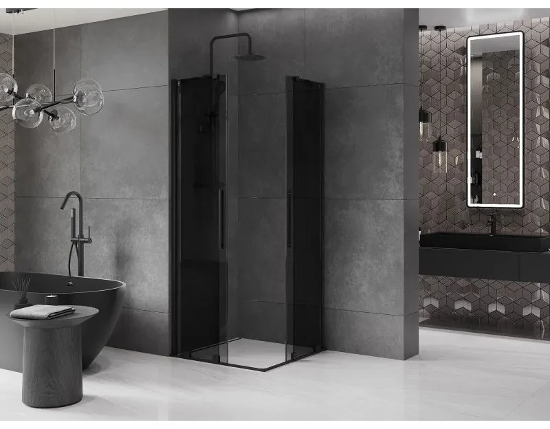 Mexen Velar Duo, sprchový kút s posuvnými dverami 100 x 100 cm, 8mm šedé sklo, čierna matná, 871-100-100-42-70