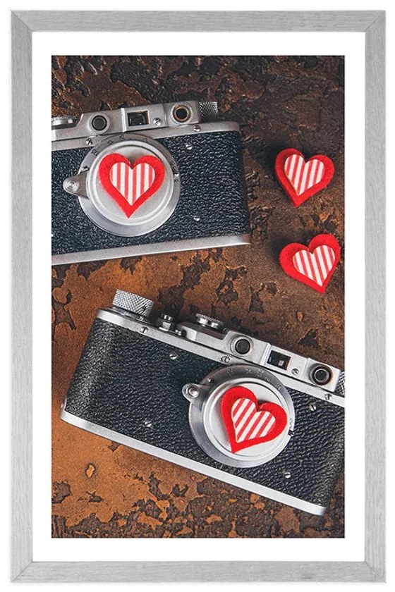 Plagát s paspartou dva retro fotoaparáty - 20x30 white