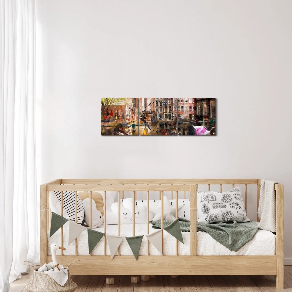 Obraz - Amsterdam (s hodinami) (90x30 cm)