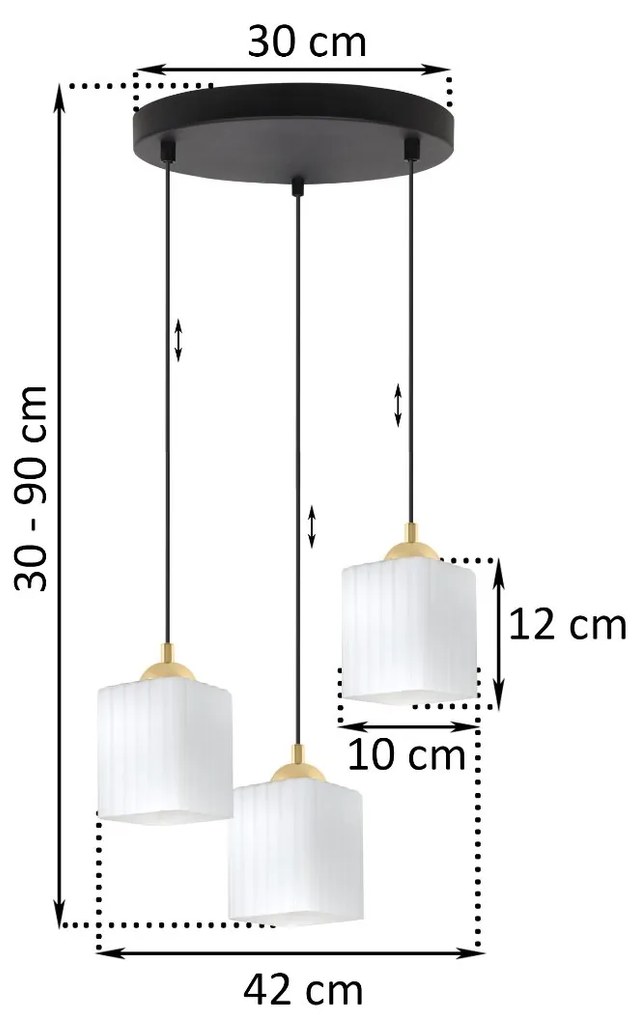 Závesné svietidlo Riffle Square, 3x biele sklenené tienidlo, b/g, o
