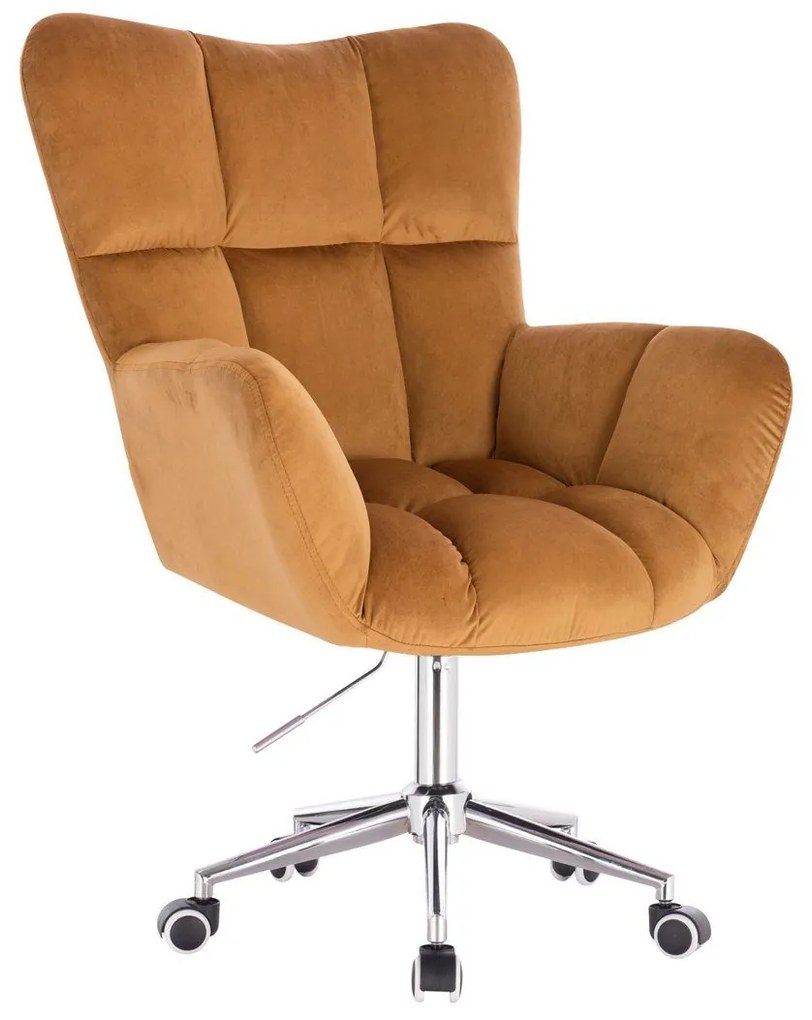 LuxuryForm DESIGN Kreslo AURORA VELUR na striebornej podstave s kolieskami - medové
