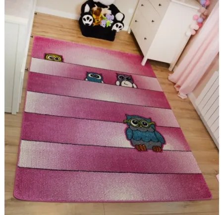 Detský koberec Kids Sovy ružový C412