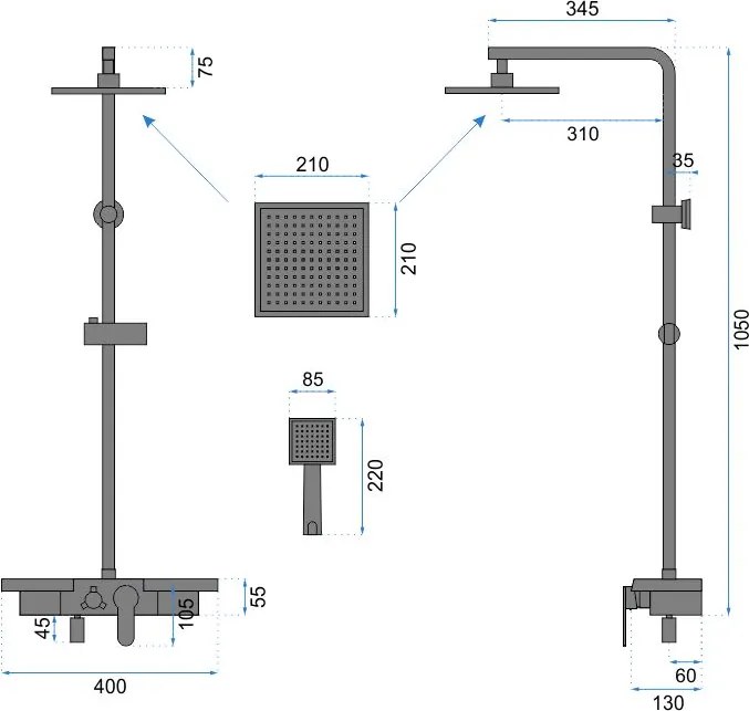 Sprchový komplet REA BRAVO čierna matná