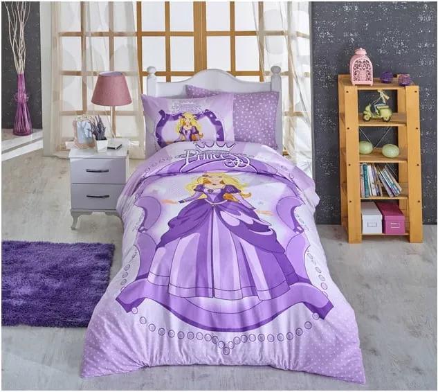Obliečky z ranforce bavlny s plachtou na dvojlôžko Princess Lilac, 160 × 220 cm