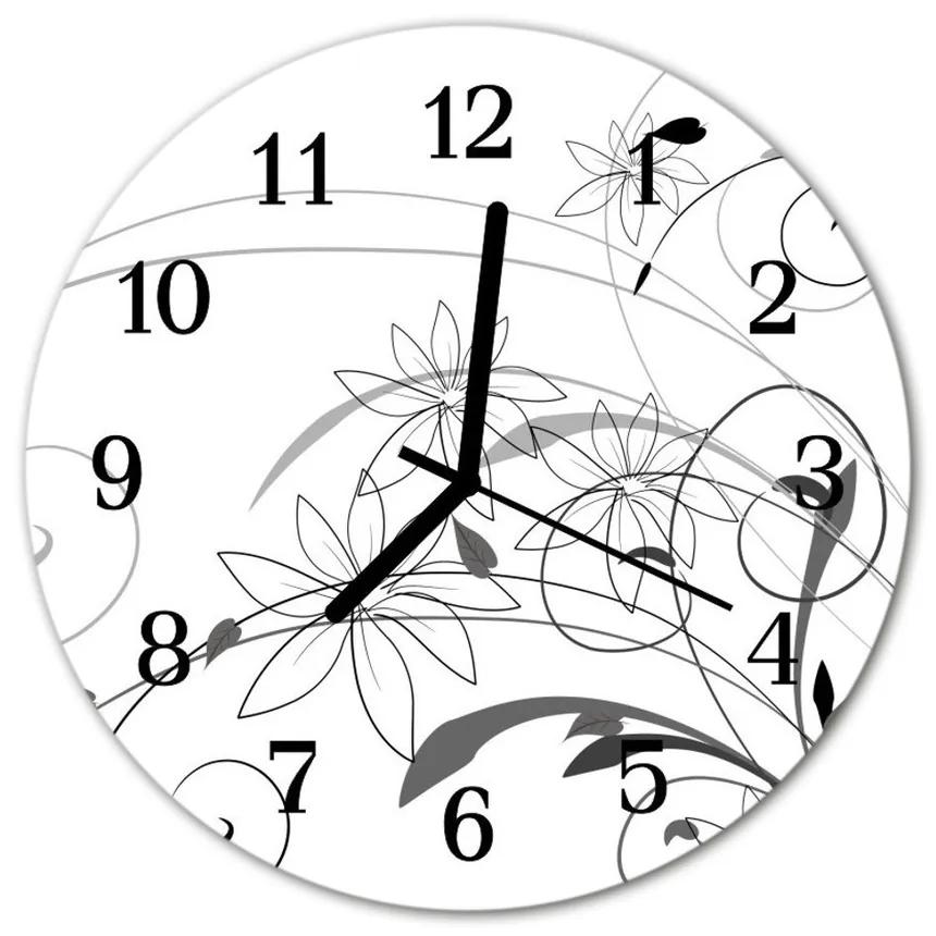Sklenené hodiny okrúhle Kvety umenie fi 30 cm