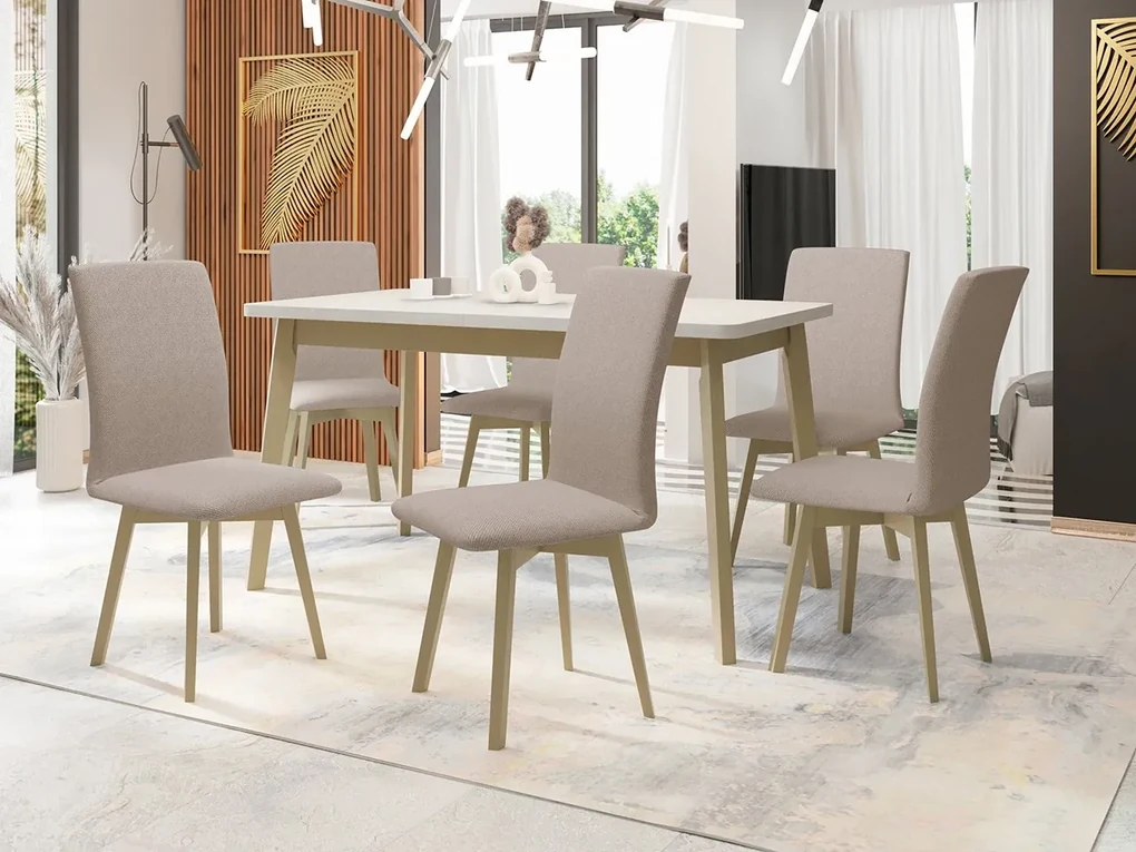 Jedálenský stôl so 6 stoličkami AL24, Morenie: dub artisan L, Poťahové látky: 25x - Paros 2, Farby nožičiek: čierna