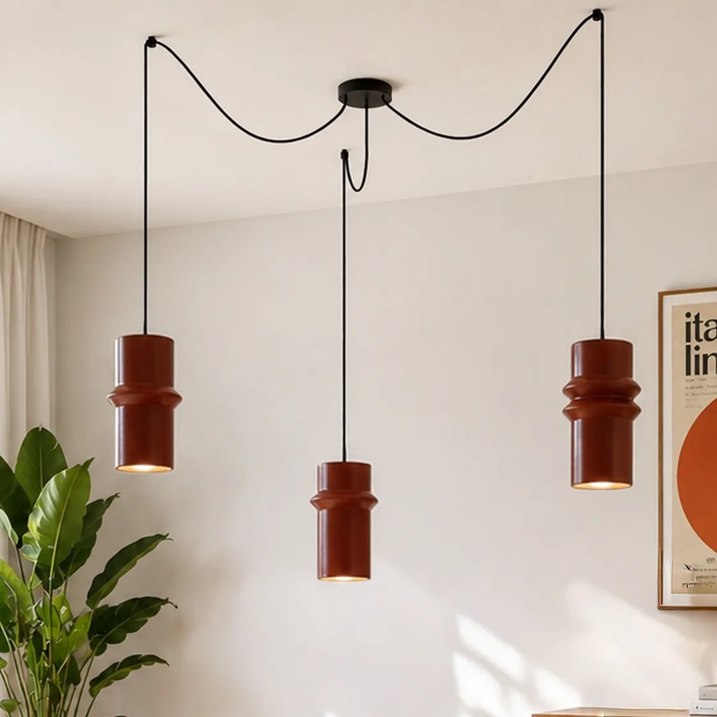 Retro závesná lampa červená s čiernou 3-svetlá - Monti
