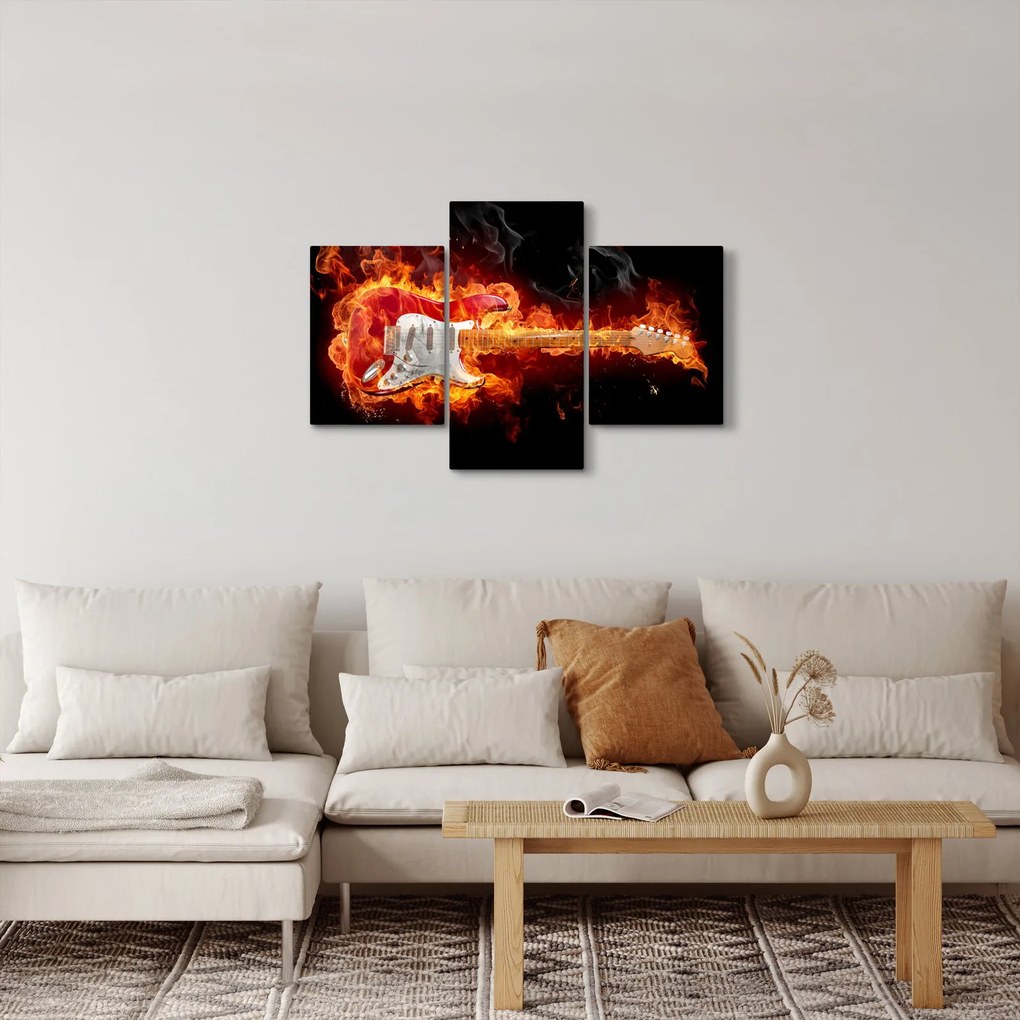 Obraz - Gitara v plameňoch (90x60 cm)