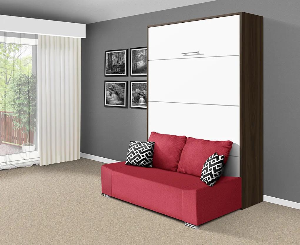 Nabytekmorava Sklápacia posteľ s pohovkou VS 21058P 200x160 farba pohovky: Červená, Typ farebného prevedenia: Dub sonoma svetlý / dvere biele