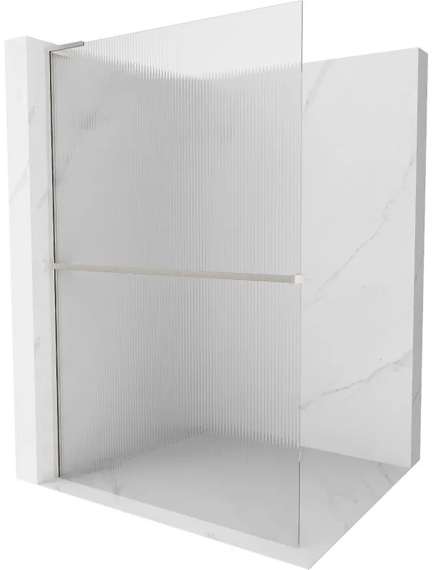 Mexen Kioto+ L, sprchová zástena Walk-In s poličkou a vešiakom 120 x 200 cm, 8mm sklo s rebrovým vzorom, brúsená oceľ profil, 800-120-123-97-09