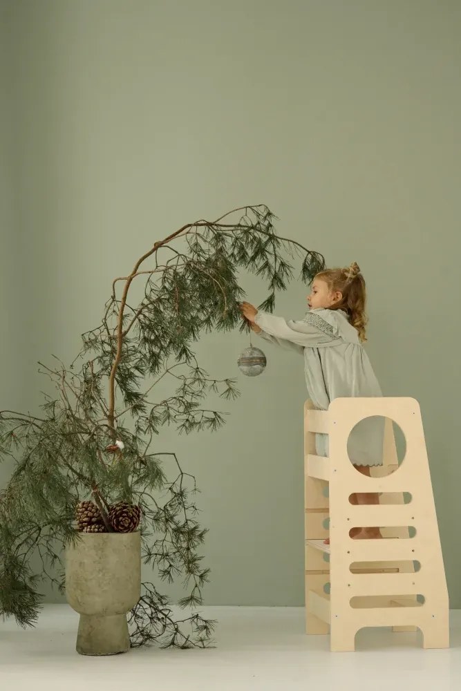 Montessori učiaca detská veža stredná natural