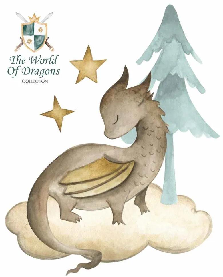 Gario Detská nálepka na stenu The world of dragons - drak na obláčiku a strom Rozmery: 120 x 95 cm