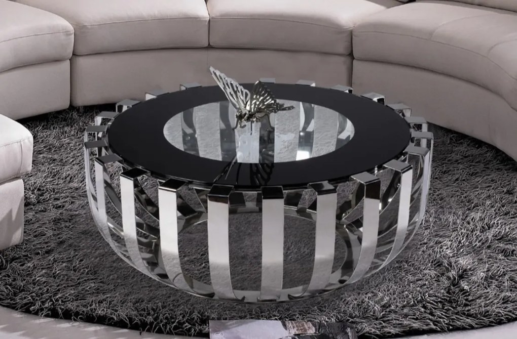 OKRÚHLY KONFERENČNÝ STOLÍK FLORI NEREZOVÁ OCEĽ + SKLO