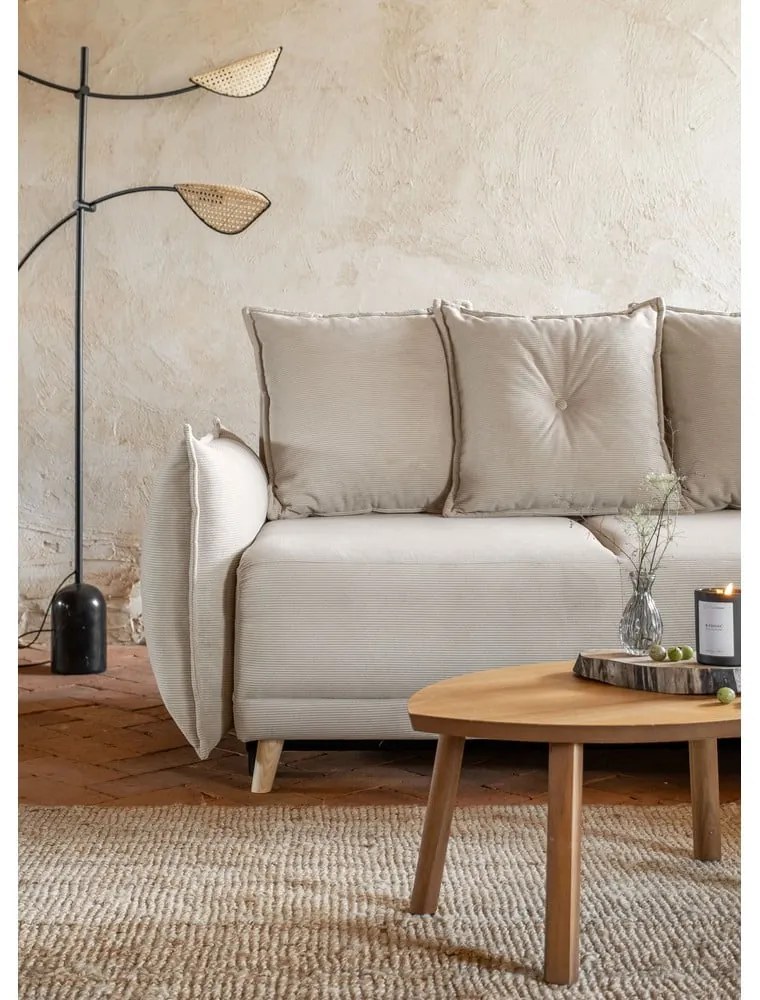 Béžová menčestrová rozkladacia rohová pohovka (pravý roh) Lazy Lukka – Miuform