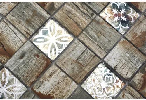 Sklenená mozaika XCM Wood 700 štvorcová Crystal mix lightbeige/beige 29,8x29,8 cm