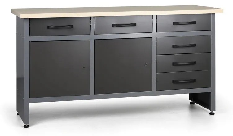 Pracovný stôl do dielne HOBBY III, 840 x 1600 x 600 mm, 6 zásuviek, 2 skrinky