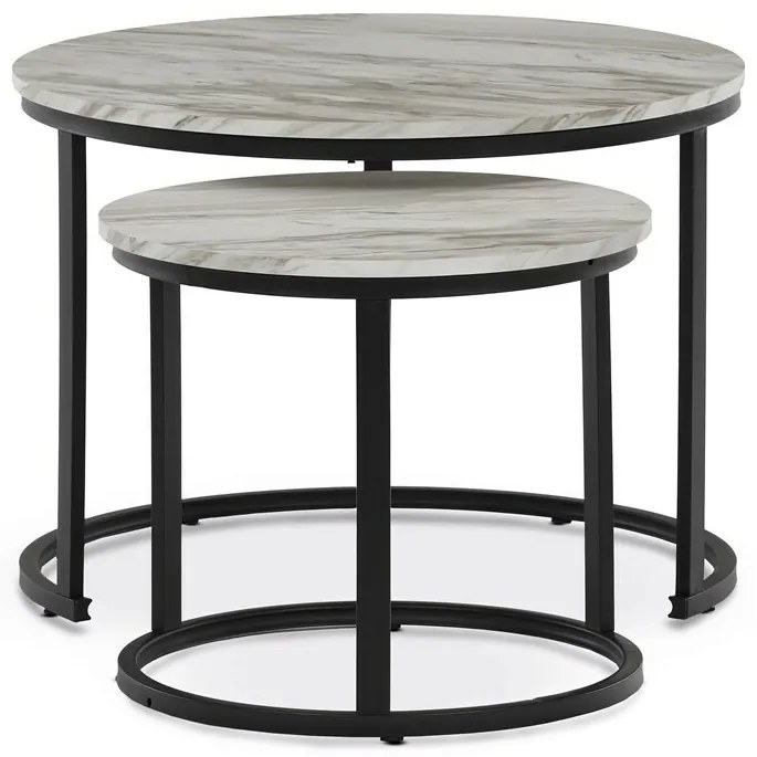 Sada konferenčných stolíkov, biely mramor, 2 ks