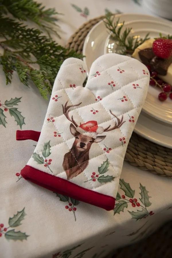 Kuchynská bavlnená chňapka Holly Christmas s jeleňom - ​​12 * 21 cm