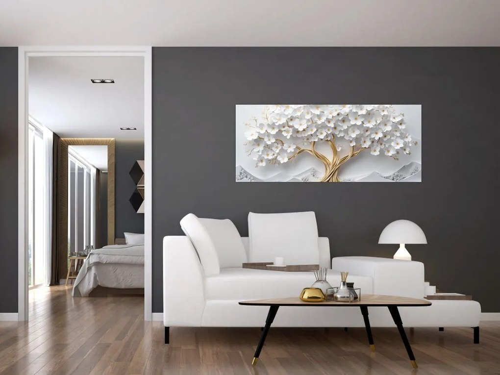 Obraz – 3D elegantný strom života plný kvetov (120x50 cm)