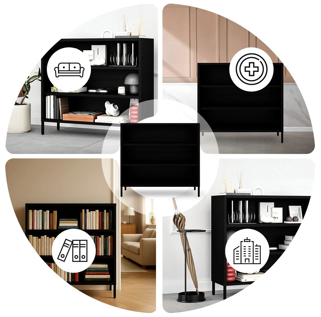 Čierny kovový regál s policami LUCA Modern 1000 x 900 x 350 mm