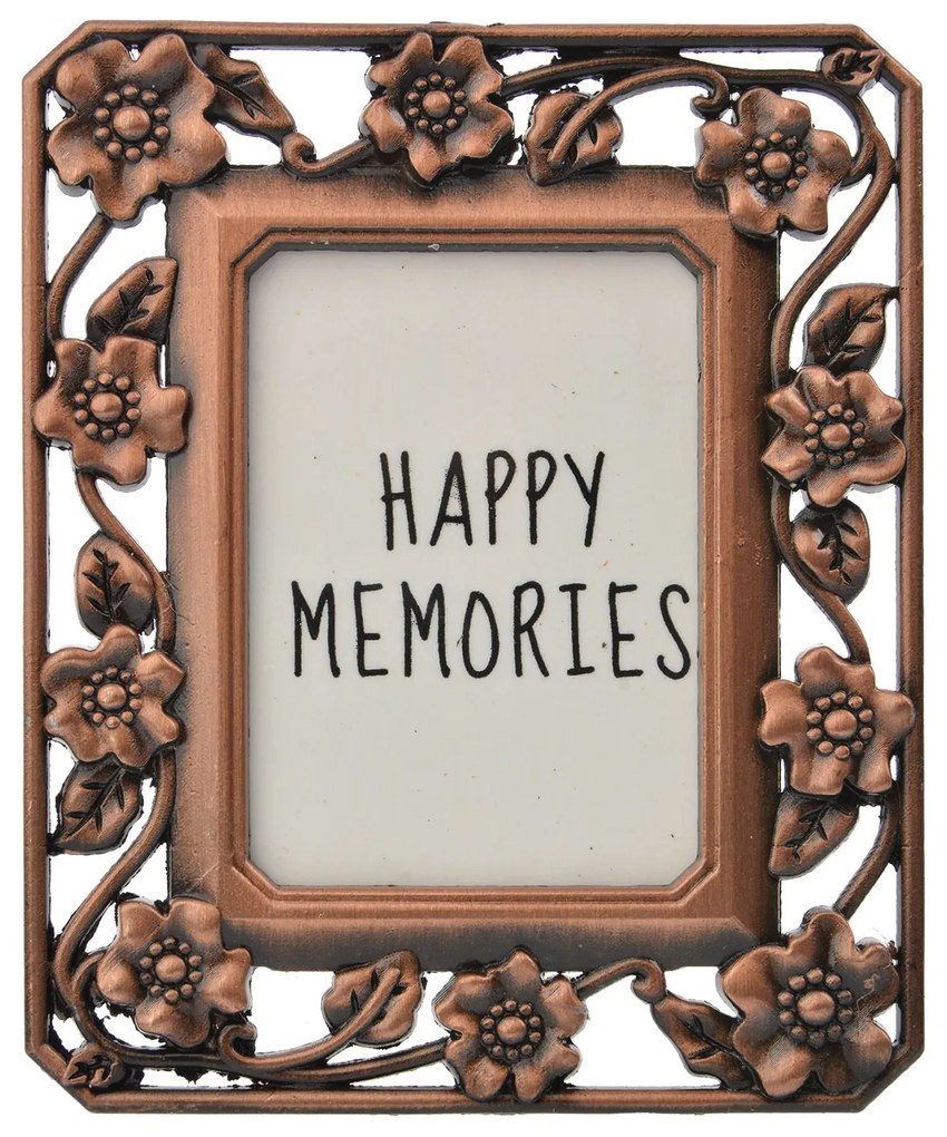 Medený fotorámik s kvietkami - 4*5 cm