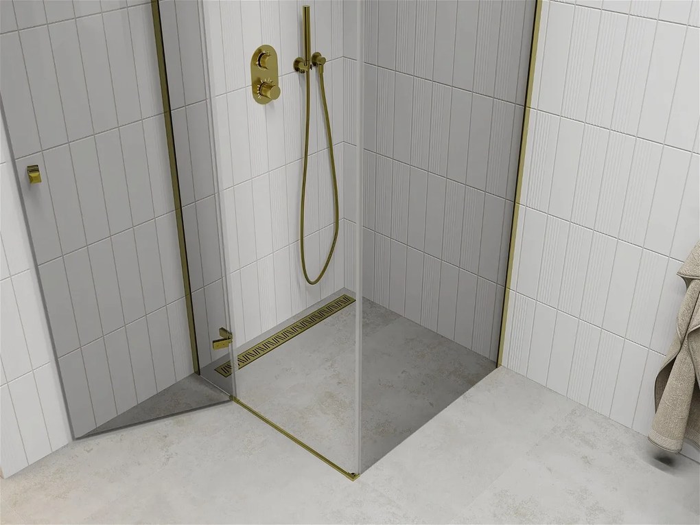 Mexen Roma, sprchový kút 100(dvere) x 100(stena) cm, 6mm číre sklo, zlatý profil, 854-100-100-50-00